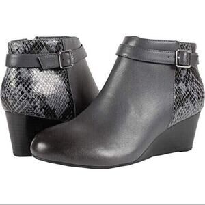VIONIC Charcoal Gray Elevated Shasta Leather Snake Zip Wedge Ankle Bootie Boot 8